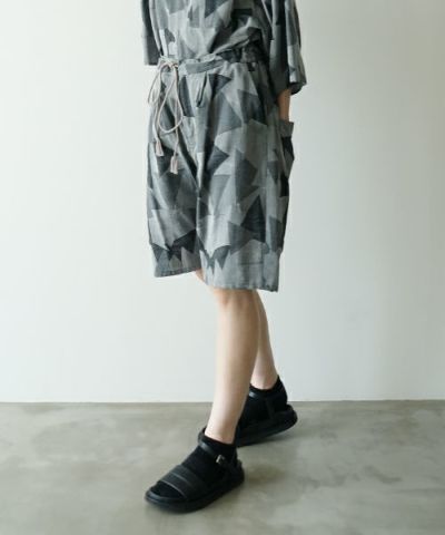 VUヴウgeometric easy short pants [WHITE×BLACK] 幾何学ショートパンツ vu-pnt-010