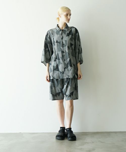 VUヴウgeometric easy short pants [WHITE×BLACK] 幾何学ショートパンツ vu-pnt-010