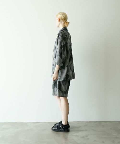 VUヴウgeometric easy short pants [WHITE×BLACK] 幾何学ショートパンツ vu-pnt-010