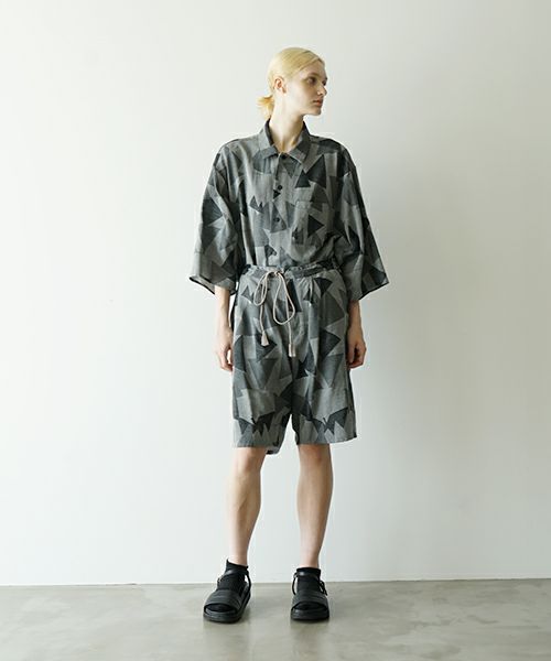 VUヴウgeometric easy short pants [WHITE×BLACK] 幾何学ショートパンツ vu-pnt-010