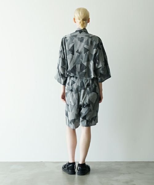 VUヴウgeometric easy short pants [WHITE×BLACK] 幾何学ショートパンツ vu-pnt-010