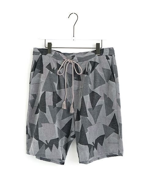 VUヴウgeometric easy short pants [WHITE×BLACK] 幾何学ショートパンツ vu-pnt-010