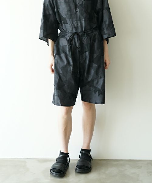 VUヴウgeometric easy short pants [BLACK×STEEL] 幾何学ショートパンツ vu-pnt-010