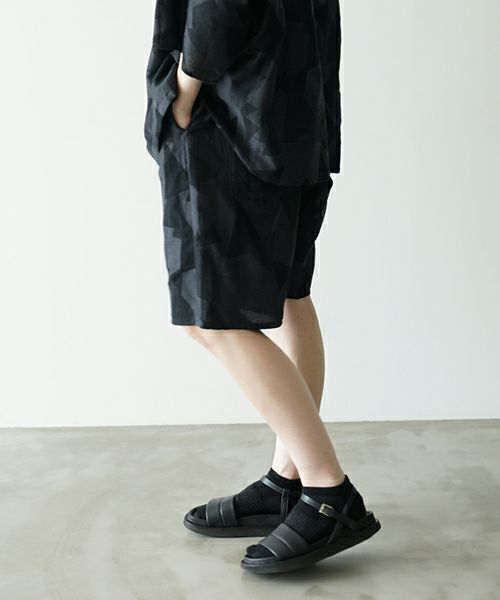 VUヴウgeometric easy short pants [BLACK×STEEL] 幾何学ショートパンツ vu-pnt-010