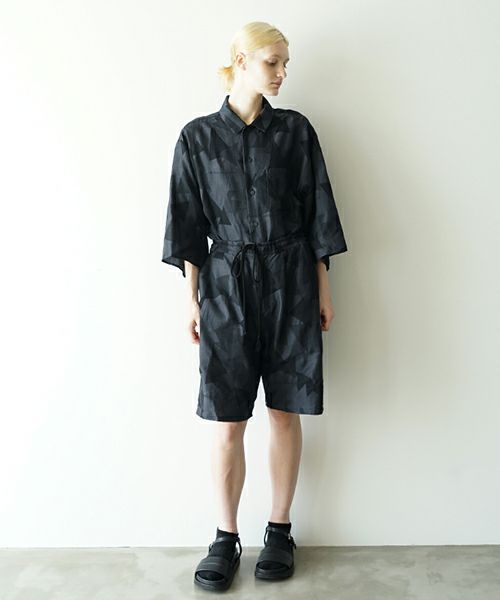 VUヴウgeometric easy short pants [BLACK×STEEL] 幾何学ショートパンツ vu-pnt-010