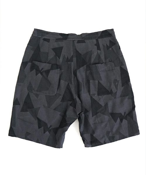 VUヴウgeometric easy short pants [BLACK×STEEL] 幾何学ショートパンツ vu-pnt-010