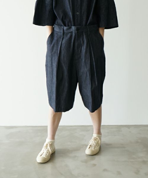 VUヴウdenim short pants [DEEP BLUE] デニムワイドショートパンツ vu-pts-01