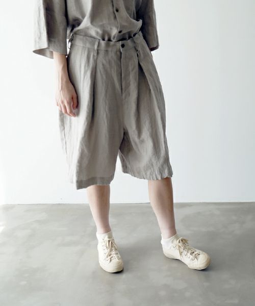 VUヴウwide short pants [STONE GRAY] リネンワイドショートパンツ vu-pts-01