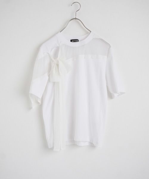  MIYAOミヤオRIBBON T-SHIRT [MCTS-02/WHITE×WHITE]シフォンリボン ティーシャツ