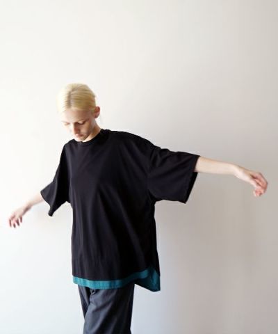 VU<br>ヴウ<br>two slit t-shirt [BLACK×BLUE GREEN] vu-cut-004<br>重ねスリットtシャツ