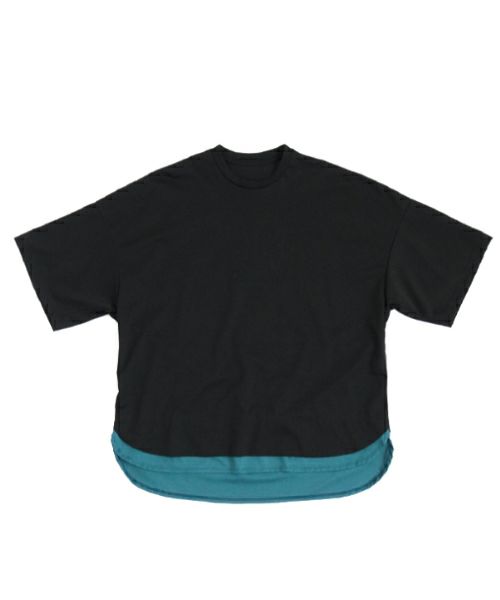 VUヴウtwo slit t-shirt [BLACK×BLUE GREEN] vu-cut-004重ねスリットtシャツ