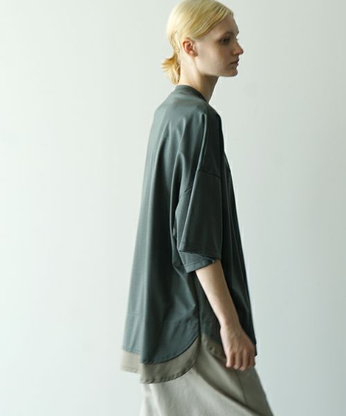 VUヴウtwo slit t-shirt [DEEP KHAKI×OLIVE] vu-cut-004重ねスリットtシャツ
