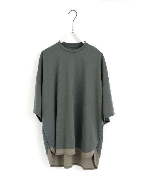 VUヴウtwo slit t-shirt [DEEP KHAKI×OLIVE] vu-cut-004重ねスリットtシャツ