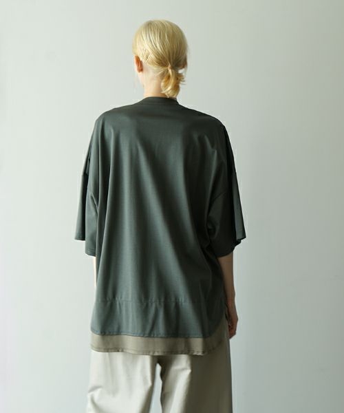 VUヴウtwo slit t-shirt [DEEP KHAKI×OLIVE] vu-cut-004重ねスリットtシャツ