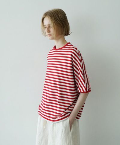 Mochi / home&miles<br>モチ / ホーム＆マイルズ<br>border puff t-shirt [red×white]<br>ms25hm-to-01