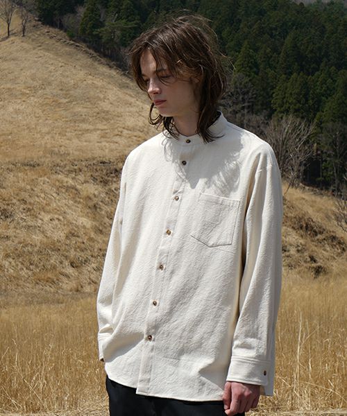 VUヴウwide stand collar shirts nep cotton silk [OFF WHITE] vu-sht-008
