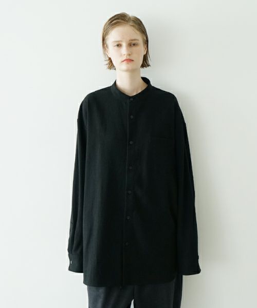 VU ヴウ wide stand collar shirts nep cotton silk [BLACK] vu-sht-008