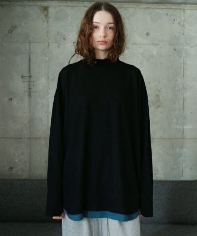 VU<br>ヴウ<br>petite high neck layered long knit  [BLACK×BLUE] vum-kn-02