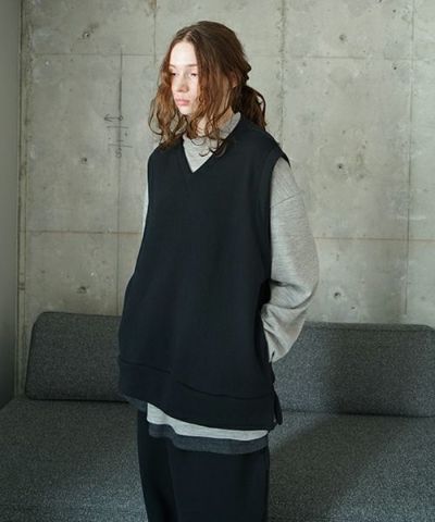 VU ヴウ v vest  cotton wool [BLACK] vum-kn01
