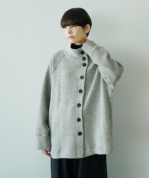  Mochiモチside button knit cardigan [grey/ma25-kn-03]