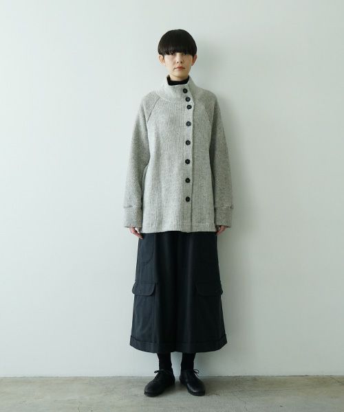  Mochiモチside button knit cardigan [grey/ma25-kn-03]