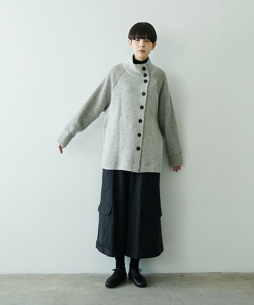  Mochiモチside button knit cardigan [grey/ma25-kn-03]