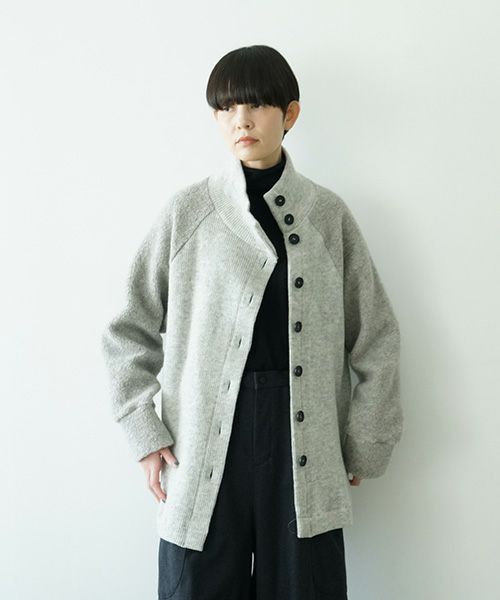  Mochiモチside button knit cardigan [grey/ma25-kn-03]