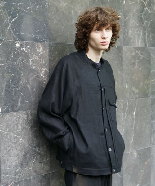 VU / ヴウstand collar work jakect silk linen [BLACK] vu-blu-008