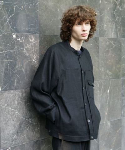 VU / ヴウstand collar work jakect silk linen [BLACK] vu-blu-008