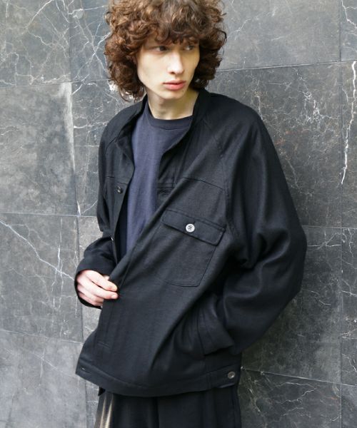 VU / ヴウstand collar work jakect silk linen [BLACK] vu-blu-008