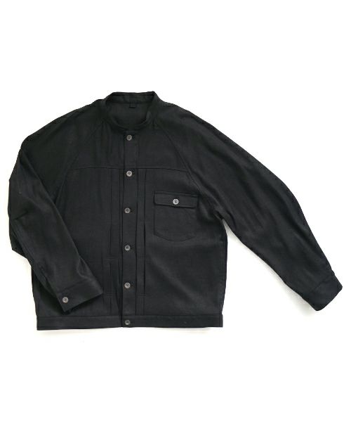 VU / ヴウstand collar work jakect silk linen [BLACK] vu-blu-008