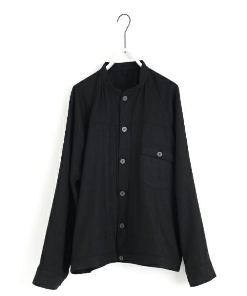 VU / ヴウstand collar work jakect silk linen [BLACK] vu-blu-008