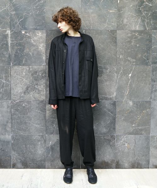VU / ヴウstand collar work jakect silk linen [BLACK] vu-blu-008