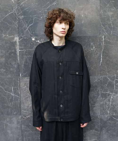 VU / ヴウstand collar work jakect silk linen [BLACK] vu-blu-008
