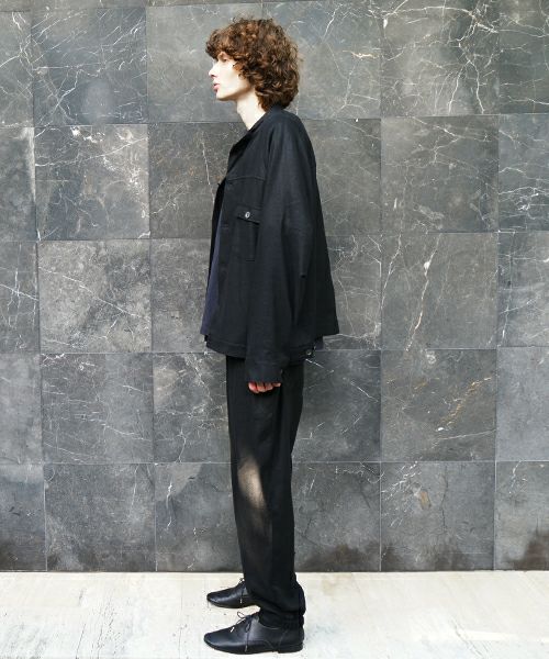 VU / ヴウstand collar work jakect silk linen [BLACK] vu-blu-008