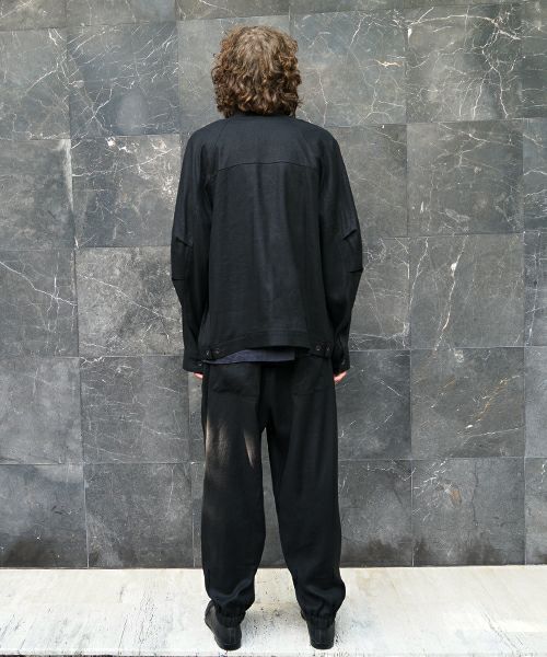 VU / ヴウstand collar work jakect silk linen [BLACK] vu-blu-008