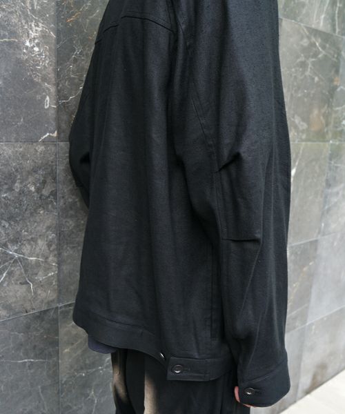VU / ヴウstand collar work jakect silk linen [BLACK] vu-blu-008