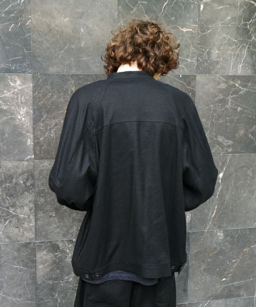 VU / ヴウstand collar work jakect silk linen [BLACK] vu-blu-008